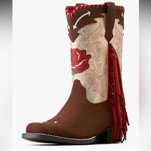 Ariat Rodeo Quincy Range Riding Ruby Western Fringe Boots - Youth 4